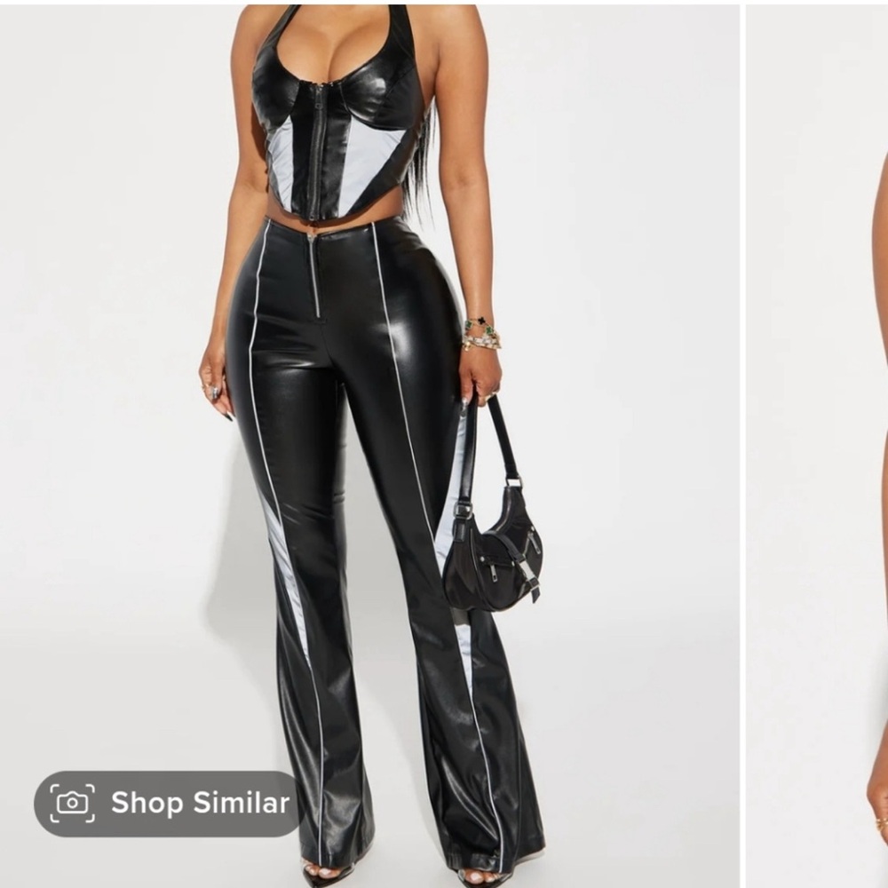 Fashion Nova Black and Silver Flare Pants